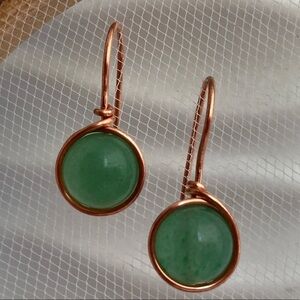 AVENTURINE and Copper Wire Wrapped Minimalist Earrings